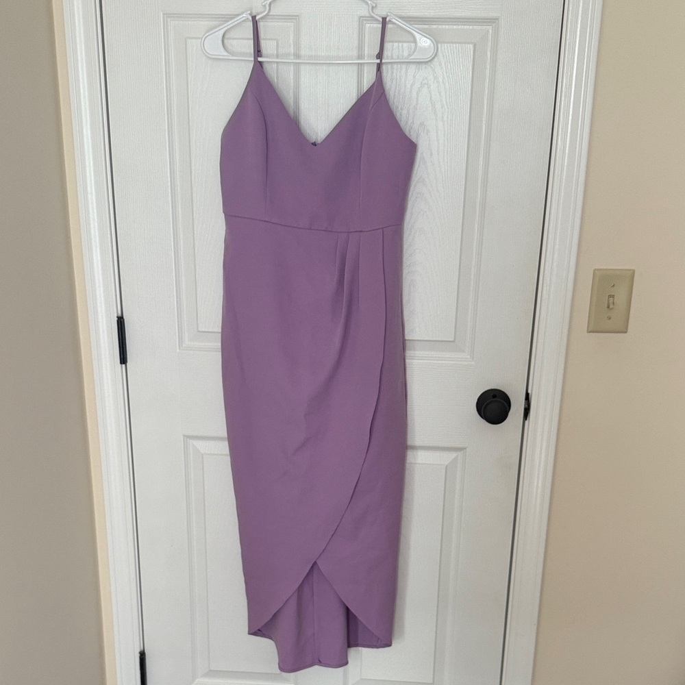 Lavender Midi Crossover Dress with Spaghetti Straps